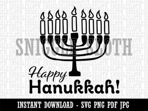 Happy Hanukkah with Menorah Clipart Digital Download SVG PNG JPG PDF Cut Files