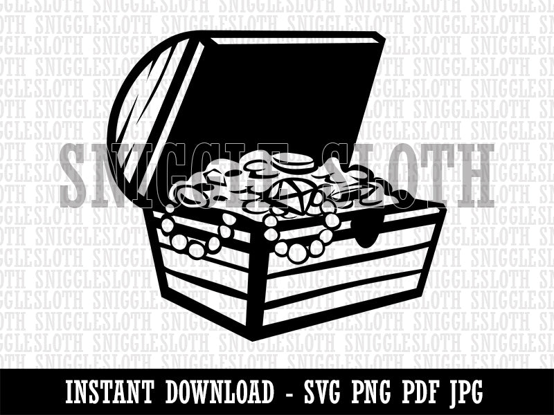 Open Treasure Chest with Gold Pirate Booty Clipart Digital Download SVG PNG JPG PDF Cut Files