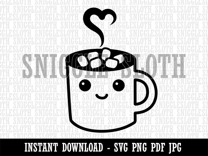 Cute Kawaii Hot Chocolate Clipart Digital Download SVG PNG JPG PDF Cut Files