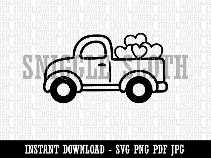 Cute Truck with Hearts Clipart Digital Download SVG PNG JPG PDF Cut Files