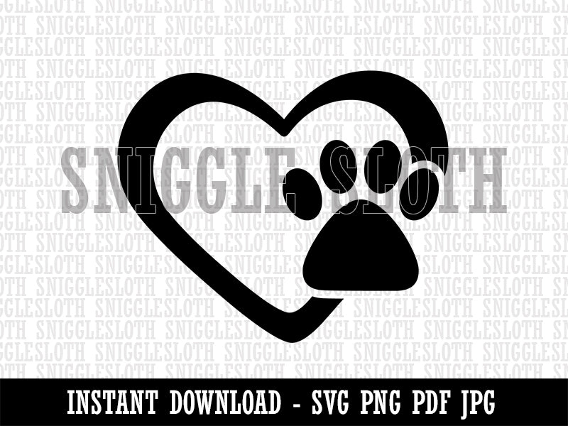 Heart with Paw Print Clipart Digital Download SVG PNG JPG PDF Cut Files