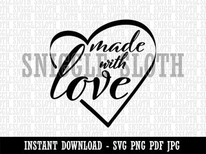 Made with Love in Heart Clipart Digital Download SVG PNG JPG PDF Cut Files