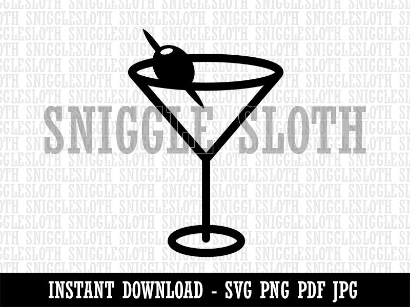 Martini Cocktail with Olive Clipart Digital Download SVG PNG JPG PDF Cut Files