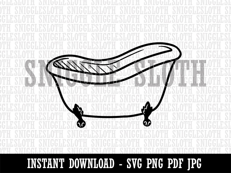 Cast Iron Bath Tub Clipart Digital Download SVG PNG JPG PDF Cut Files
