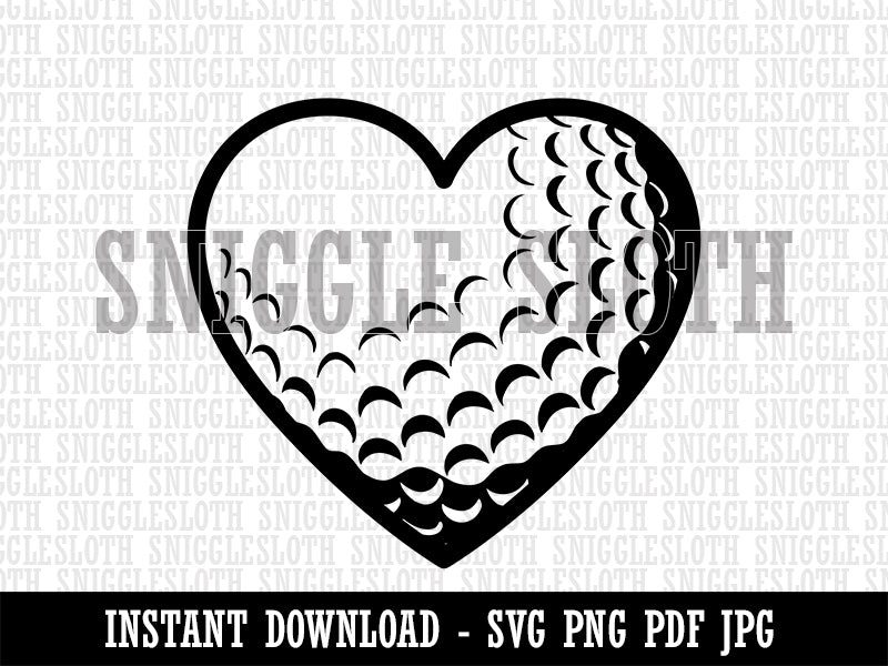 Heart Shaped Golf Ball Sports Clipart Digital Download SVG PNG JPG PDF Cut Files