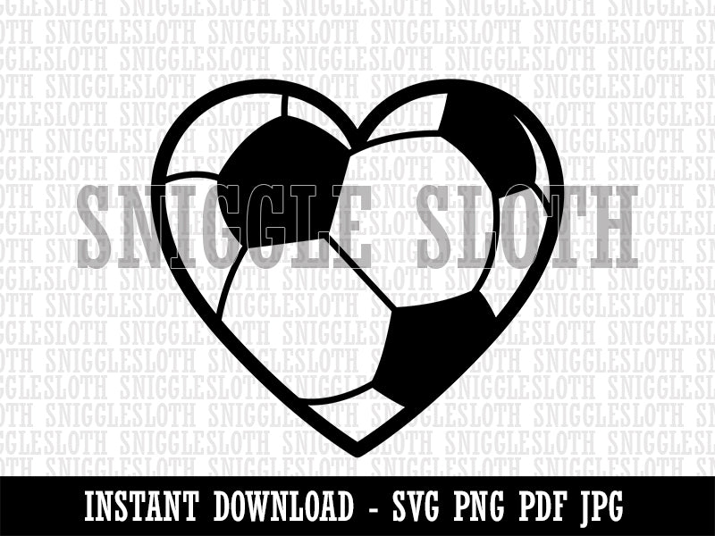 Heart Shaped Soccer Ball Futbol Sports Clipart Digital Download SVG PNG JPG PDF Cut Files