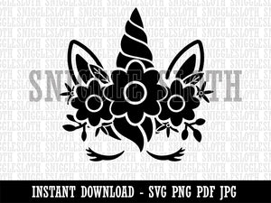 Pretty Sleepy Unicorn Face Clipart Digital Download SVG PNG JPG PDF Cut Files