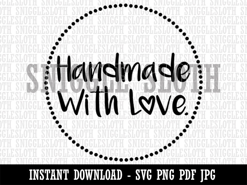 Handmade with Love Heart Dotted Circle Clipart Digital Download SVG PNG JPG PDF Cut Files