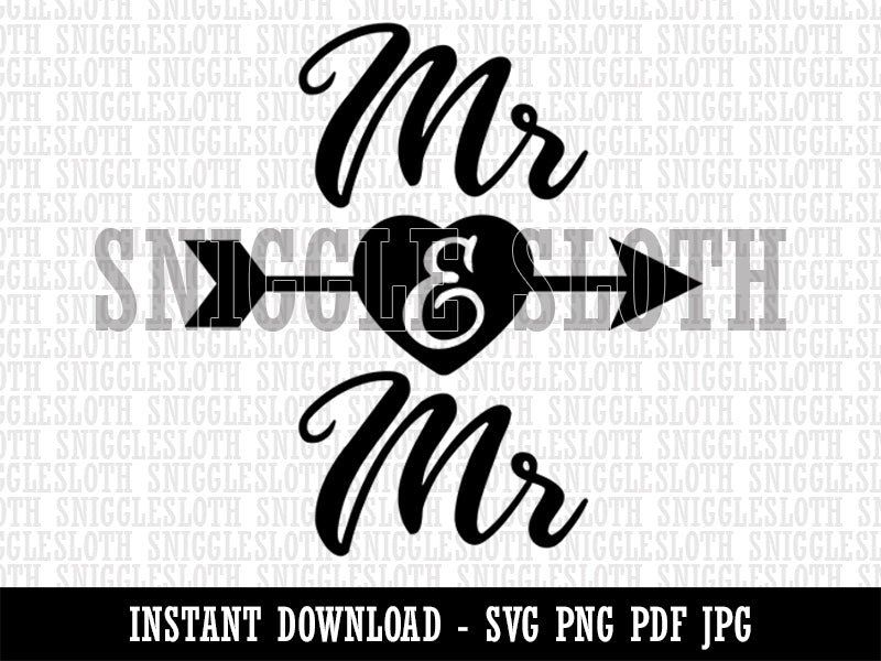Mr and Mr Heart and Arrow Wedding Clipart Digital Download SVG PNG JPG PDF Cut Files