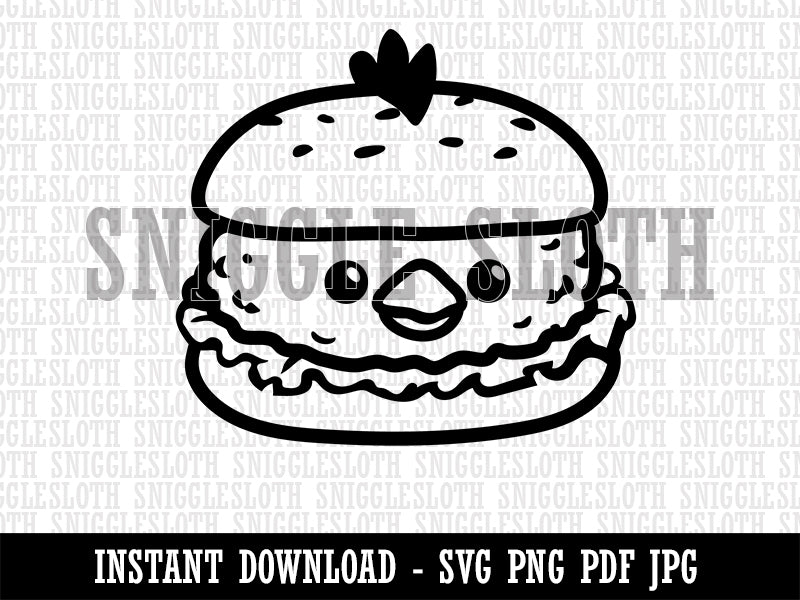 Cute Chicken Sandwich Clipart Digital Download SVG PNG JPG PDF Cut Files