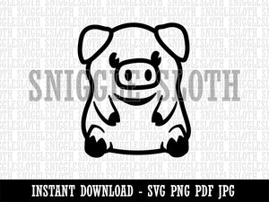 Cute Little Pig Sitting Clipart Digital Download SVG PNG JPG PDF Cut Files