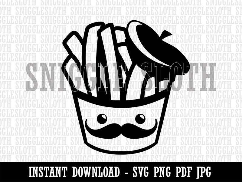 French Fries with Mustache and Beret Clipart Digital Download SVG PNG JPG PDF Cut Files