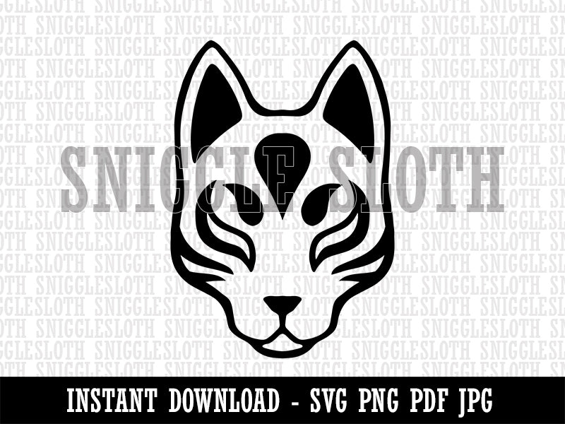 Kitsune Japanese Fox Mask Clipart Digital Download SVG PNG JPG PDF Cut Files
