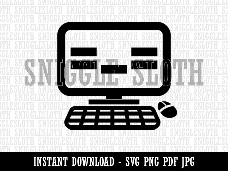 Tired Kawaii Computer Face Emoticon Clipart Digital Download SVG PNG JPG PDF Cut Files
