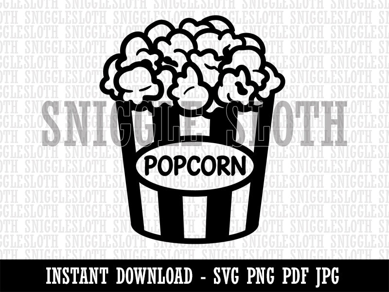 Big Bucket of Popcorn Movie Theater Clipart Digital Download SVG PNG JPG PDF Cut Files