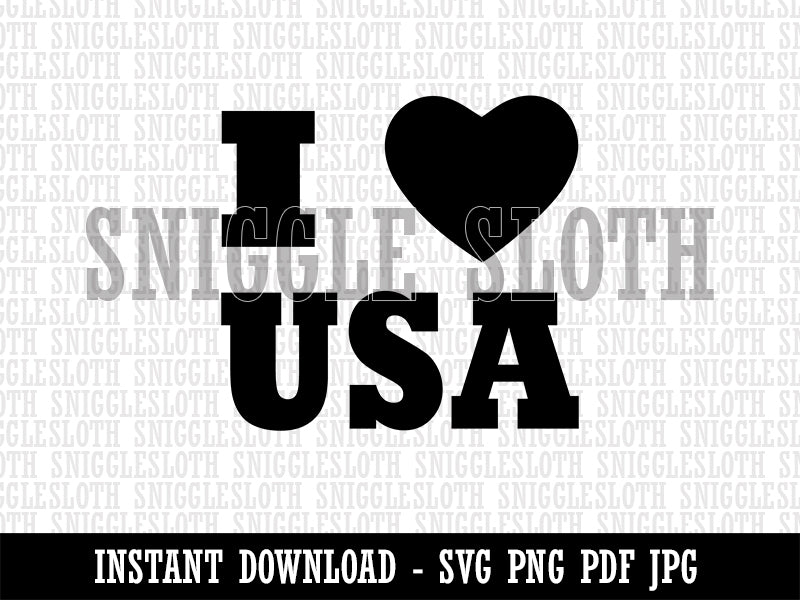 I Love Heart USA United States of America Patriotic Clipart Digital Download SVG PNG JPG PDF Cut Files