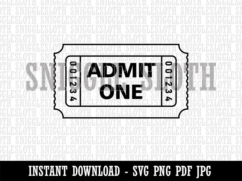 Classic Admit One Movie Raffle Ticket Clipart Digital Download SVG PNG JPG PDF Cut Files
