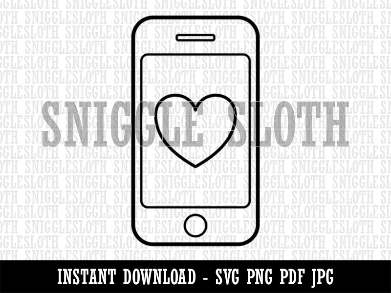 Mobile Tablet Phone Outline With Heart Clipart Digital Download SVG PNG JPG PDF Cut Files
