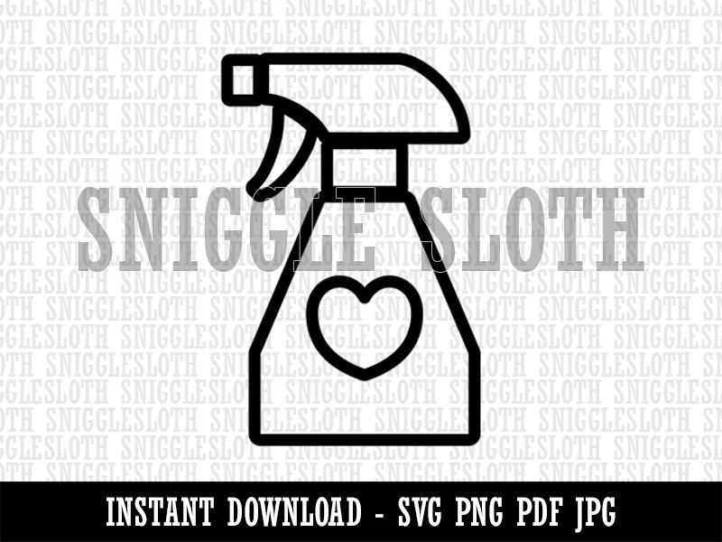 Spray Bottle with Heart Clipart Digital Download SVG PNG JPG PDF Cut Files