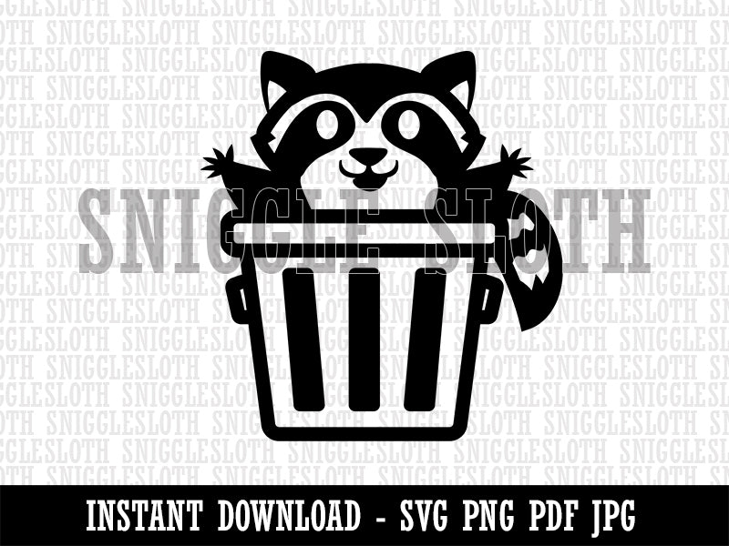 Lively Raccoon in Trash Can Clipart Digital Download SVG PNG JPG PDF Cut Files