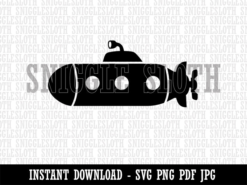 Submarine with Periscope Underwater Vehicle Clipart Digital Download SVG PNG JPG PDF Cut Files
