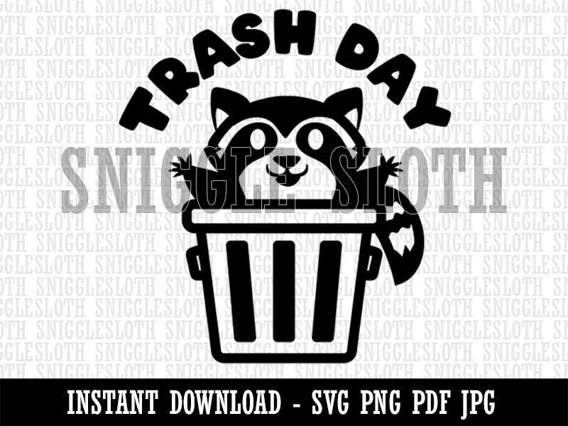 Trash Day Raccoon in Can Clipart Digital Download SVG PNG JPG PDF Cut Files