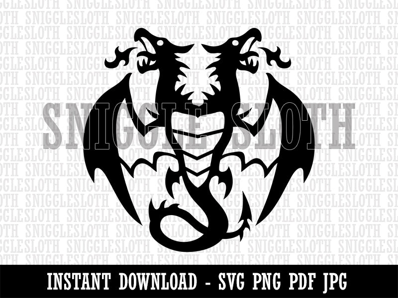 Two Headed Dragon Drake Wyvern Clipart Digital Download SVG PNG JPG PDF Cut Files