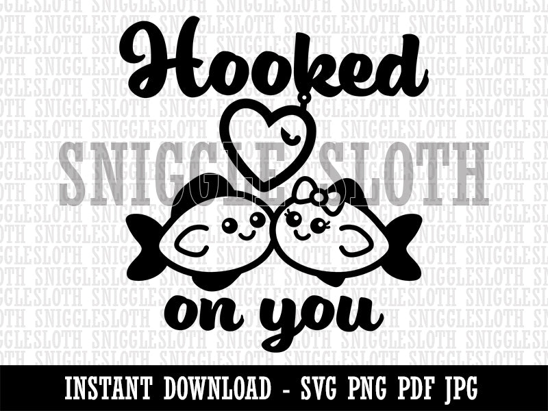 Hooked On You Fish Love Anniversary Valentine's Day Clipart Digital Download SVG PNG JPG PDF Cut Files