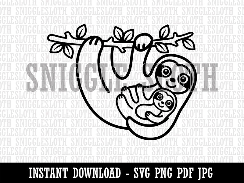 Mother and Baby Sloth Clipart Digital Download SVG PNG JPG PDF Cut Files