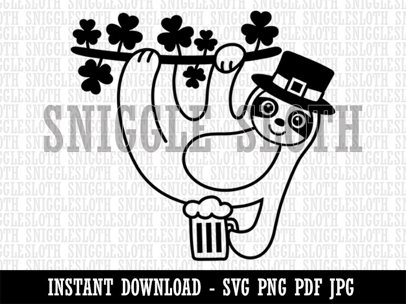 Saint Patrick's Day Sloth Lucky Irish Drinking Beer Clipart Digital Download SVG PNG JPG PDF Cut Files