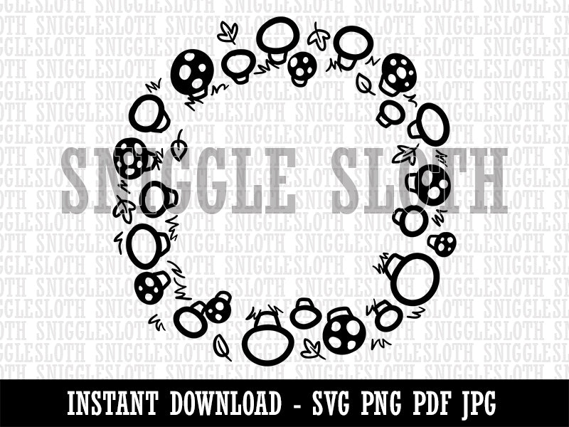 Fairy Ring Circle of Mushrooms Clipart Digital Download SVG PNG JPG PDF Cut Files