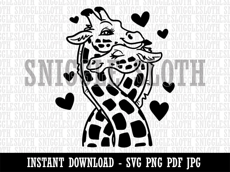 Giraffes in Love Necks Intertwined Anniversary Valentine's Day Clipart Digital Download SVG PNG JPG PDF Cut Files