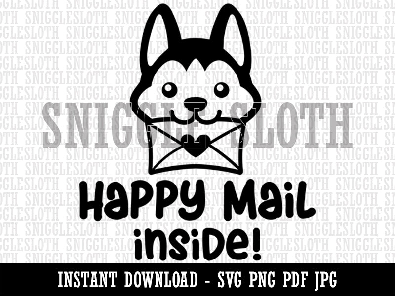 Happy Mail Inside Dog Holding Envelope  Clipart Digital Download SVG PNG JPG PDF Cut Files