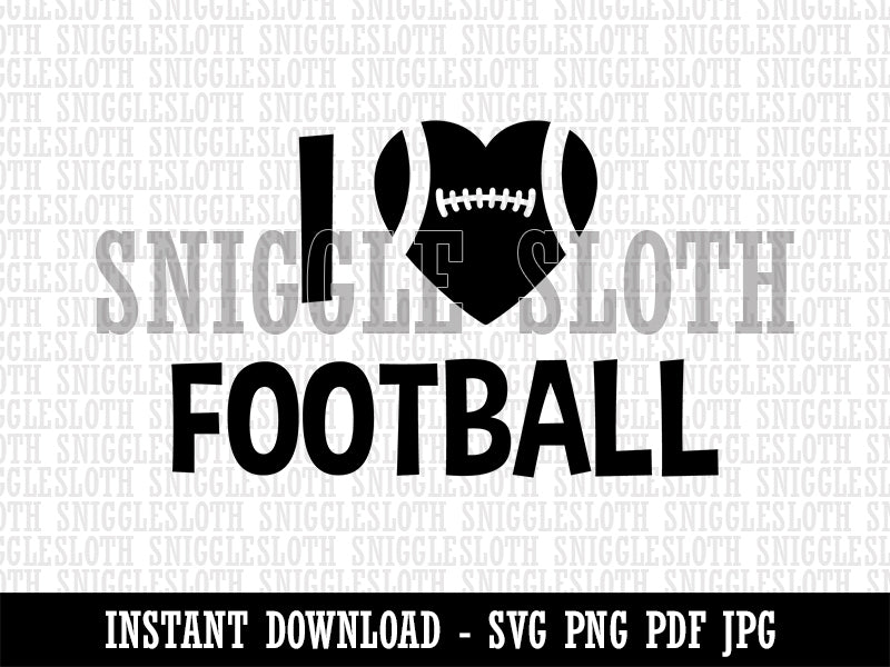 I Love Football Heart Shaped Ball Sports Clipart Digital Download SVG PNG JPG PDF Cut Files
