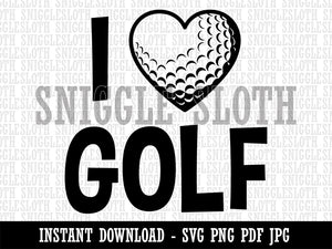 I Love Golf Heart Shaped Ball Sports Clipart Digital Download SVG PNG JPG PDF Cut Files