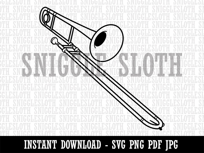 Tenor Trombone Brass Musical Instrument Clipart Digital Download SVG PNG JPG PDF Cut Files