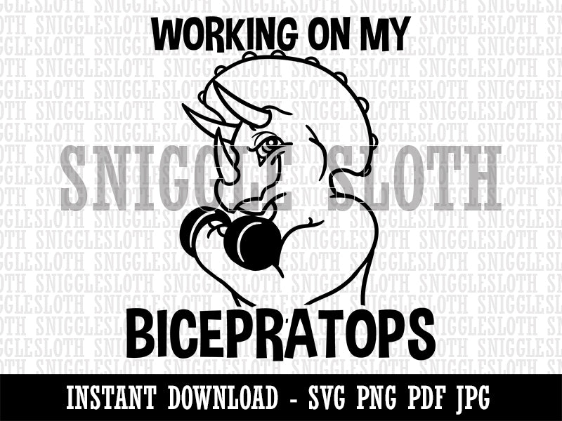 Working on My Bicepratops Triceratops Dinosaur Weightlifting Clipart Digital Download SVG PNG JPG PDF Cut Files