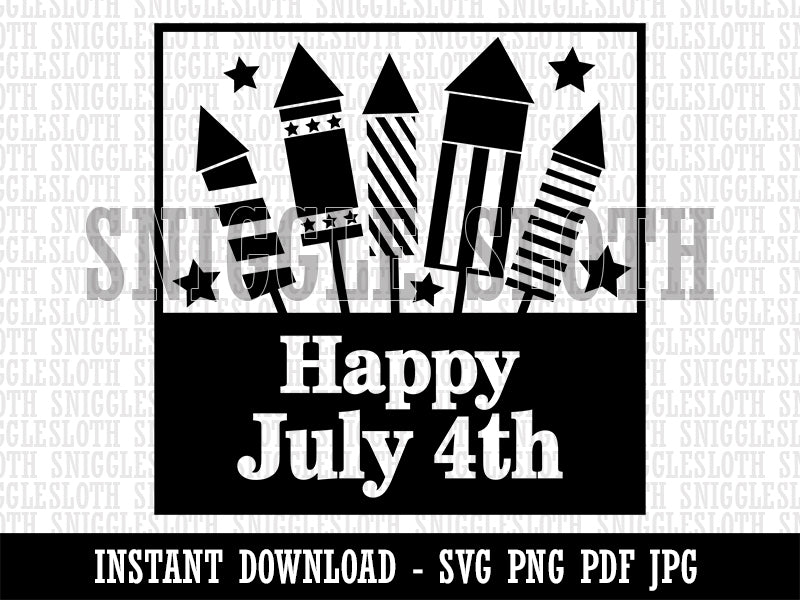 Happy July 4th Independence Day With Fireworks Clipart Digital Download SVG PNG JPG PDF Cut Files