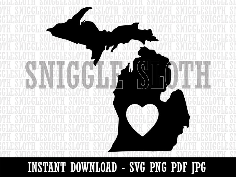 Michigan State with Heart Clipart Digital Download SVG PNG JPG PDF Cut Files