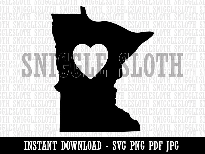 Minnesota State with Heart Clipart Digital Download SVG PNG JPG PDF Cut Files