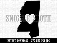 Mississippi State with Heart Clipart Digital Download SVG PNG JPG PDF Cut Files
