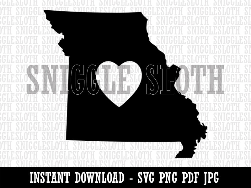Missouri State with Heart Clipart Digital Download SVG PNG JPG PDF Cut Files