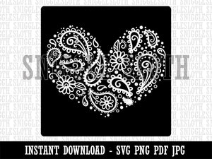 Paisley Heart On Square Clipart Digital Download SVG PNG JPG PDF Cut Files