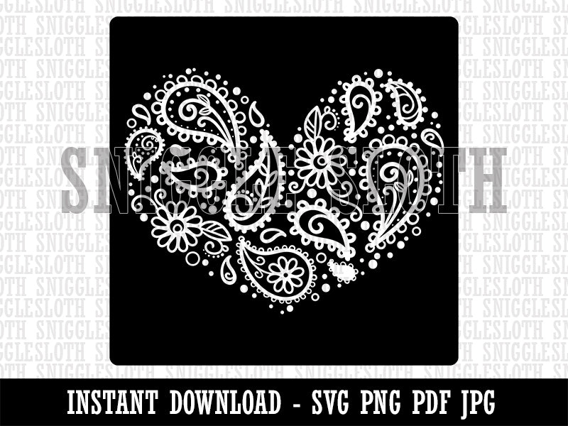 Paisley Heart On Square Clipart Digital Download SVG PNG JPG PDF Cut Files