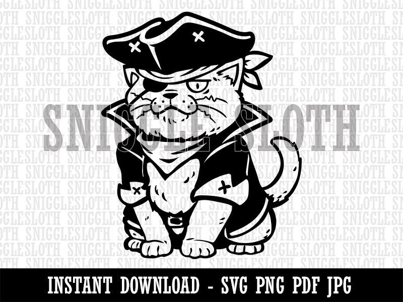 Captain Pirate Cat Clipart Digital Download SVG PNG JPG PDF Cut Files