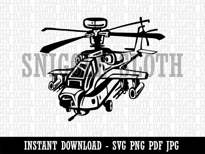 Cartoon Military Apache Attack Helicopter Chopper Clipart Digital Download SVG PNG JPG PDF Cut Files