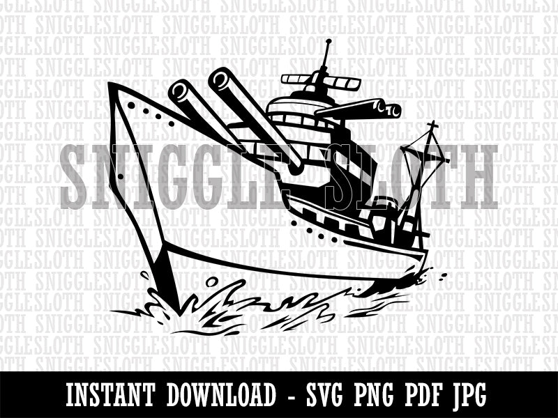 Cartoon Navy Battleship Clipart Digital Download SVG PNG JPG PDF Cut Files