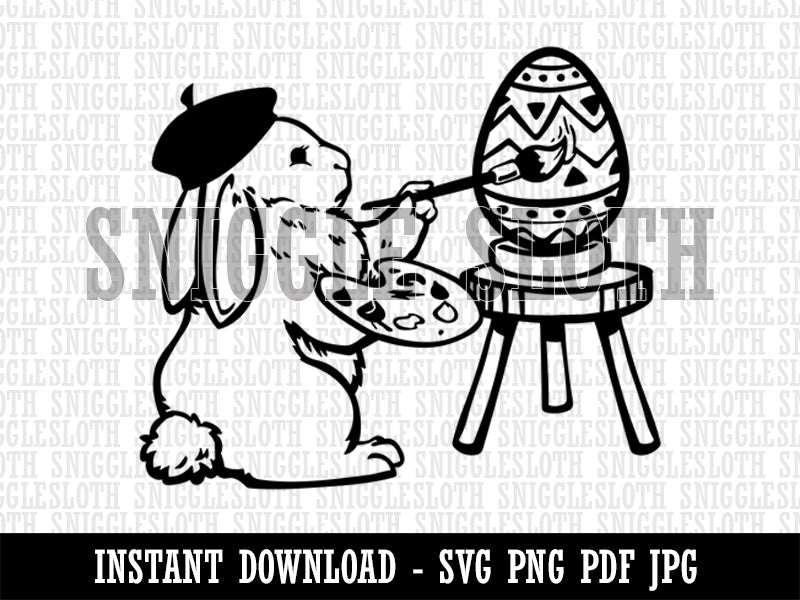 Easter Bunny Artist Painting Eggs Clipart Digital Download SVG PNG JPG PDF Cut Files