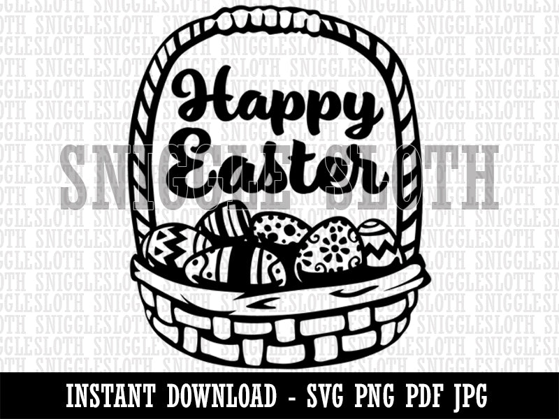 Happy Easter Basket with Painted Eggs Clipart Digital Download SVG PNG JPG PDF Cut Files