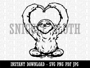 Happy Sloth Making Heart Arms Clipart Digital Download SVG PNG JPG PDF Cut Files